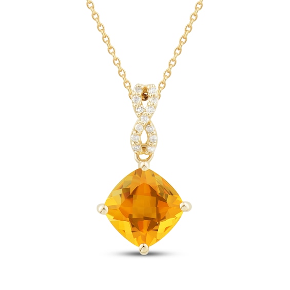 Cushion-Cut Citrine & Diamond Twist Necklace 1/20 ct tw 10K Yellow Gold 18"