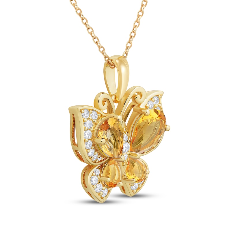 Pear-Shaped Citrine & White Lab-Created Sapphire Butterfly Necklace 10K Yellow Gold 18"