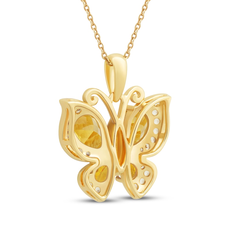 Pear-Shaped Citrine & White Lab-Created Sapphire Butterfly Necklace 10K Yellow Gold 18"