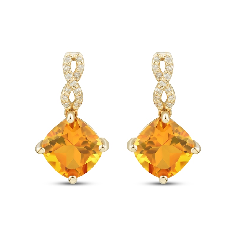 Main Image 2 of Cushion-Cut Citrine & Diamond Twist Drop Earrings 1/15 ct tw 10K Yellow Gold