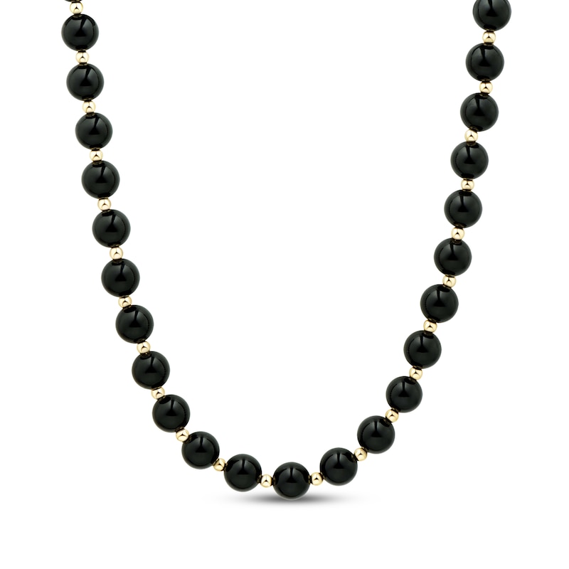 Main Image 1 of Black Onyx Bead Necklace 14K Yellow Gold 17&quot;