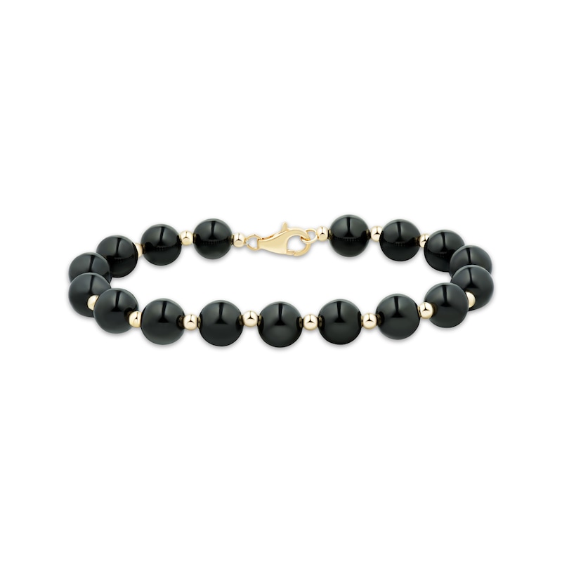 Main Image 1 of Black Onyx Bead Bracelet 14K Yellow Gold 7.5&quot;