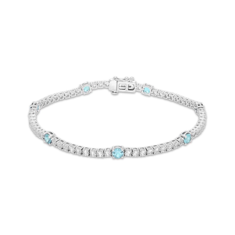 Main Image 1 of Aquamarine & White Lab-Created Sapphire Line Bracelet Sterling Silver 7.25&quot;