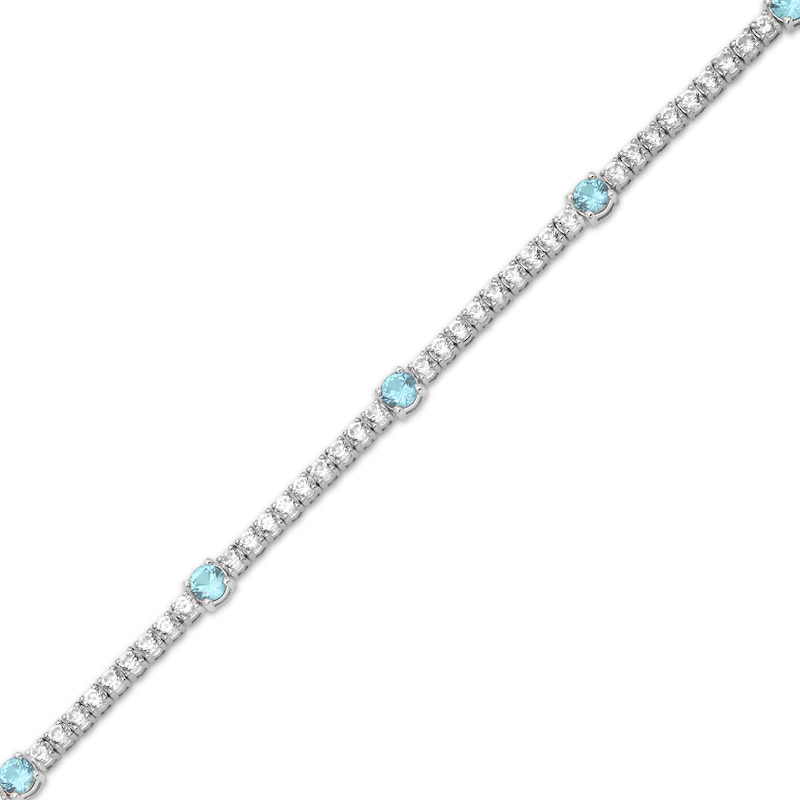 Main Image 2 of Aquamarine & White Lab-Created Sapphire Line Bracelet Sterling Silver 7.25&quot;