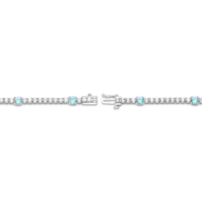 Main Image 3 of Aquamarine & White Lab-Created Sapphire Line Bracelet Sterling Silver 7.25&quot;