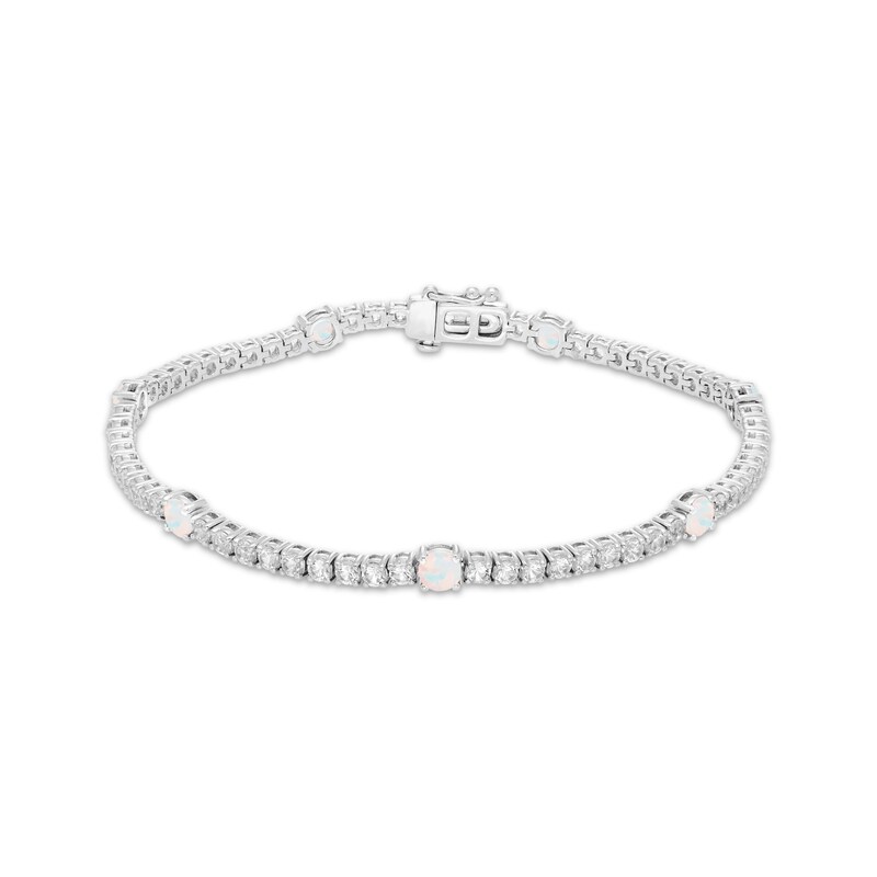 Main Image 1 of Lab-Created Opal & White Lab-Created Sapphire Line Bracelet Sterling Silver 7.25&quot;