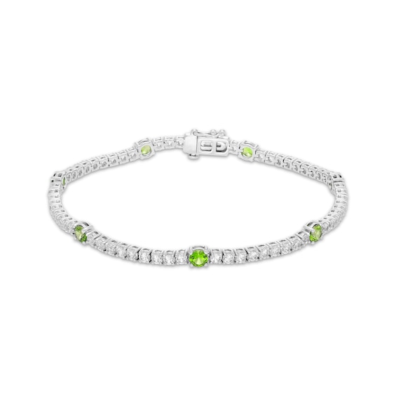Peridot & White Lab-Created Sapphire Line Bracelet Sterling Silver 7.25"