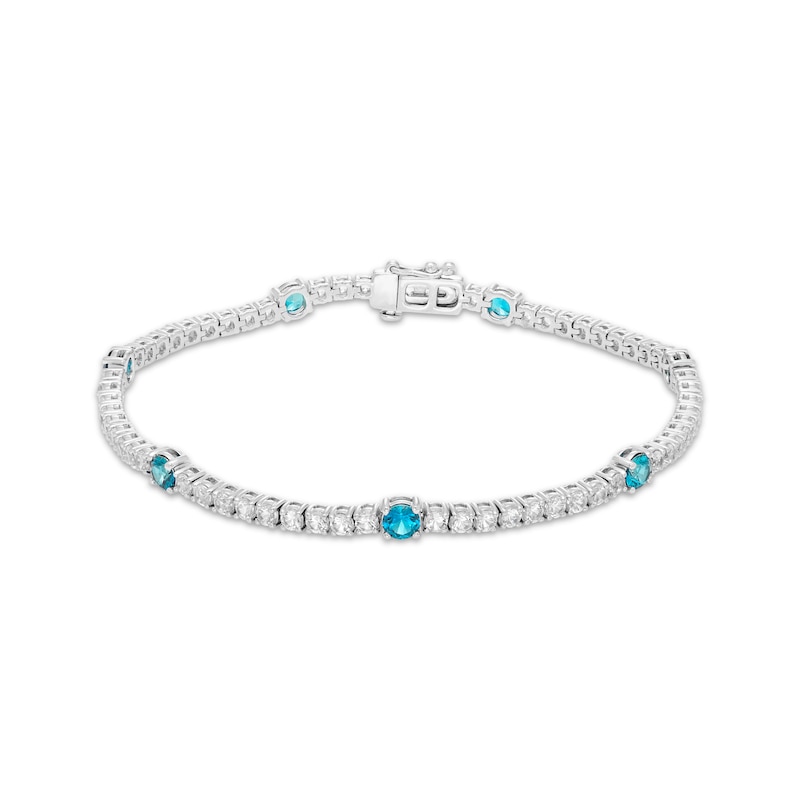 Main Image 1 of Swiss Blue Topaz & White Lab-Created Sapphire Line Bracelet Sterling Silver 7.25&quot;