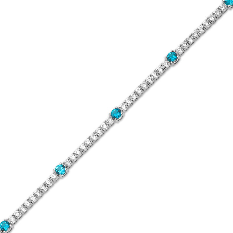 Main Image 2 of Swiss Blue Topaz & White Lab-Created Sapphire Line Bracelet Sterling Silver 7.25&quot;