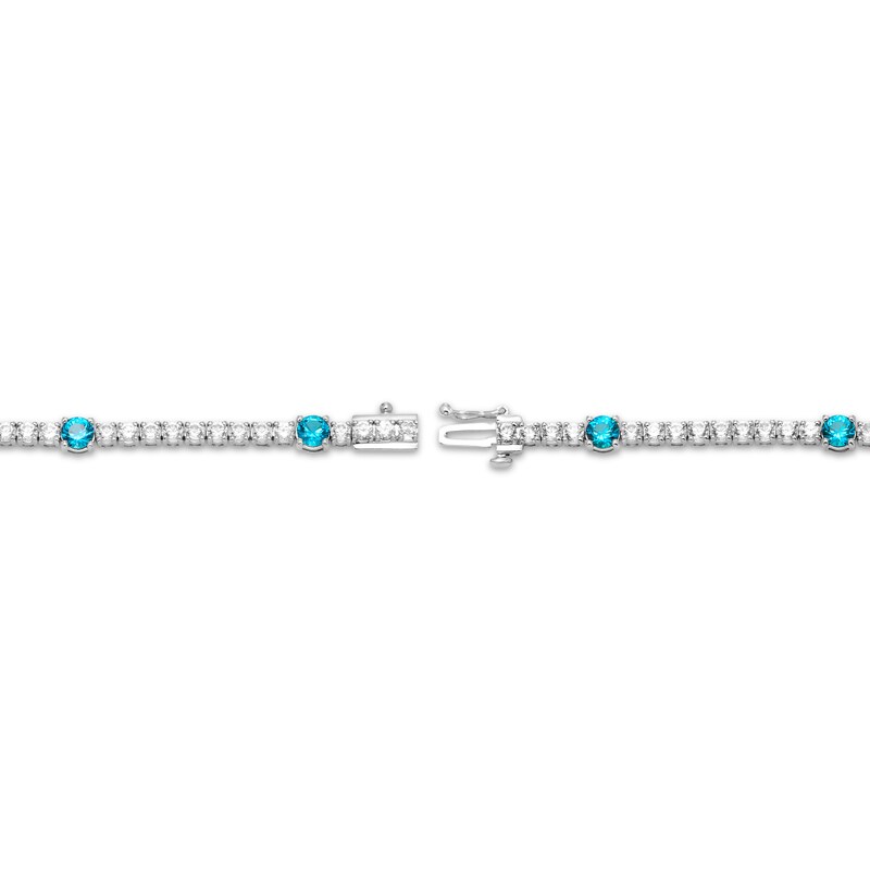 Main Image 3 of Swiss Blue Topaz & White Lab-Created Sapphire Line Bracelet Sterling Silver 7.25&quot;