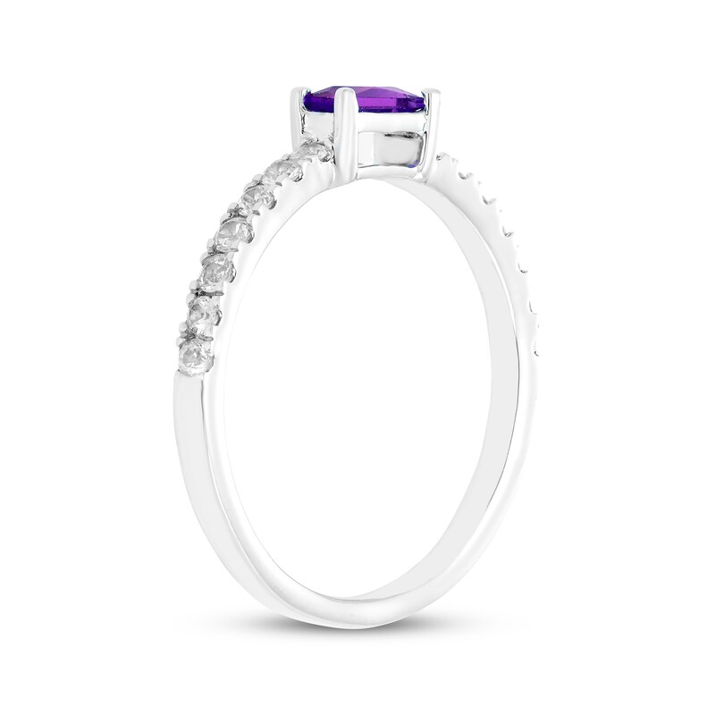 Main Image 2 of Baguette-Cut Amethyst & White Lab-Created Sapphire Ring Sterling Silver