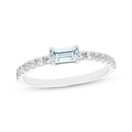 Baguette-Cut Aquamarine & White Lab-Created Sapphire Ring Sterling Silver