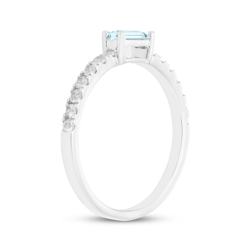 Main Image 2 of Baguette-Cut Aquamarine & White Lab-Created Sapphire Ring Sterling Silver