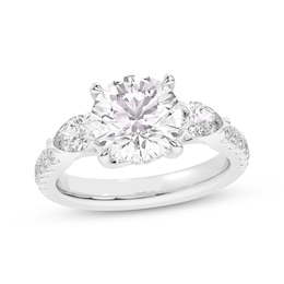 Memories Moments Magic Round-Cut Lab-Grown diamond Hidden Halo Three-Stone Engagement Ring 3-3/4 ct tw 14K White Gold