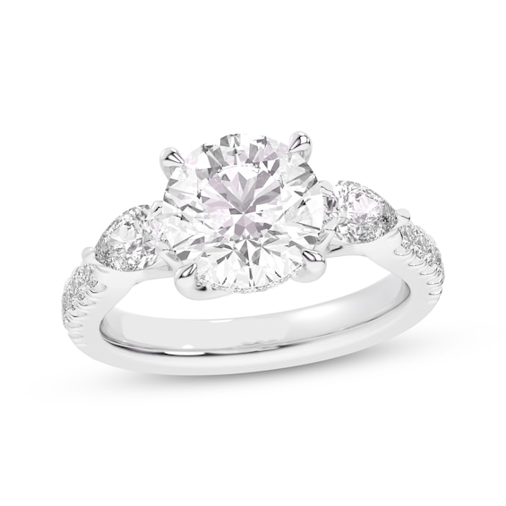 Memories Moments Magic Round-Cut Lab-Grown diamond Hidden Halo Three-Stone Engagement Ring 3-3/4 ct tw 14K White Gold
