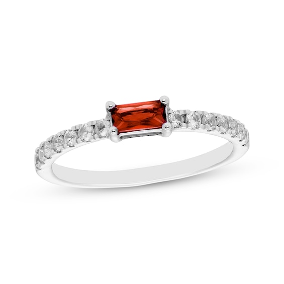 Baguette-Cut Garnet & White Lab-Created Sapphire Ring Sterling Silver