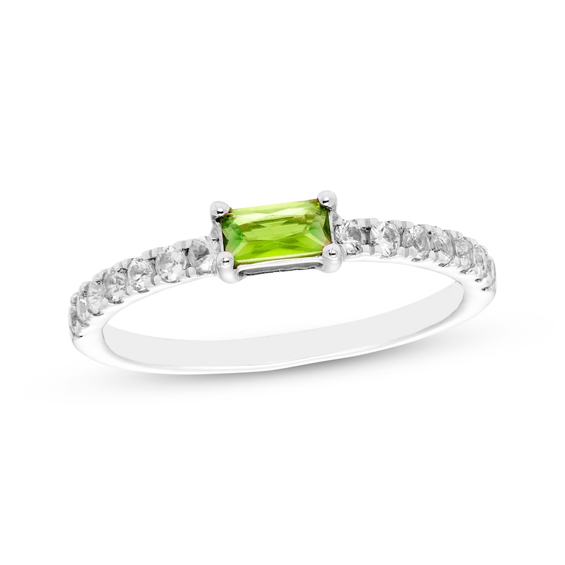 Baguette-Cut Peridot & White Lab-Created Sapphire Ring Sterling Silver