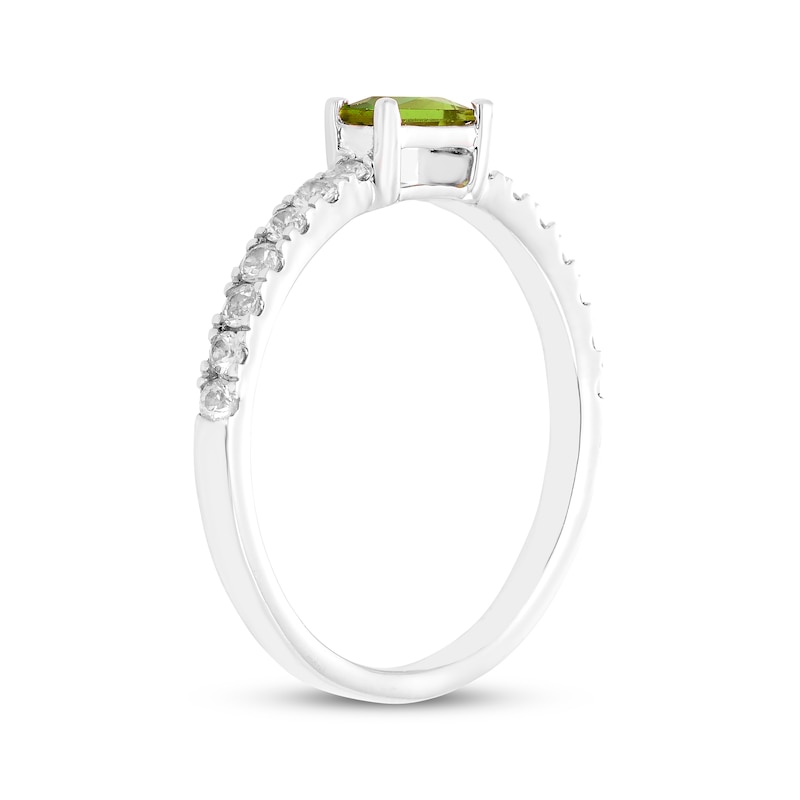 Baguette-Cut Peridot & White Lab-Created Sapphire Ring Sterling Silver