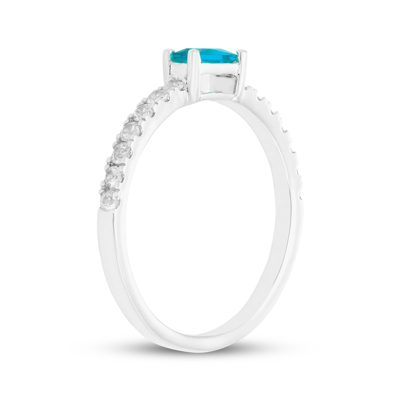 Main Image 2 of Baguette-Cut Swiss Blue Topaz & White Lab-Created Sapphire Ring Sterling Silver