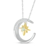 Thumbnail Image 2 of Lab-Created Opal & White Lab-Created Sapphire Crescent Moon Dangle Necklace Sterling Silver & 10K Yellow Gold 18&quot;