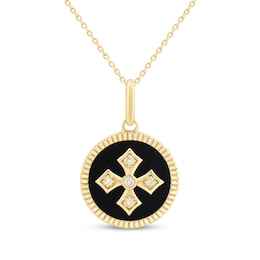 Black Onyx & Diamond Cross Medallion Necklace 1/20 ct tw 10K Yellow Gold 18"