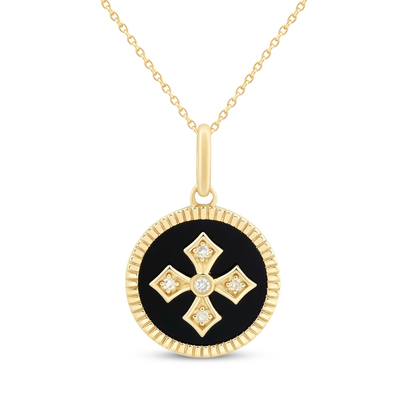 Main Image 1 of Black Onyx & Diamond Cross Medallion Necklace 1/20 ct tw 10K Yellow Gold 18&quot;