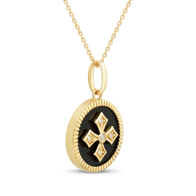 Main Image 2 of Black Onyx & Diamond Cross Medallion Necklace 1/20 ct tw 10K Yellow Gold 18&quot;