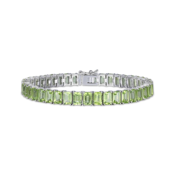 Emerald-Cut Peridot Line Bracelet Sterling Silver 7.25"