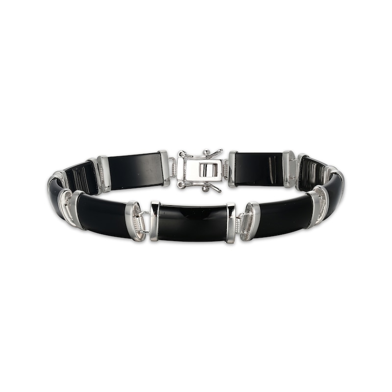 Main Image 1 of Rectangular Black Agate Link Bracelet Sterling Silver 7.25&quot;