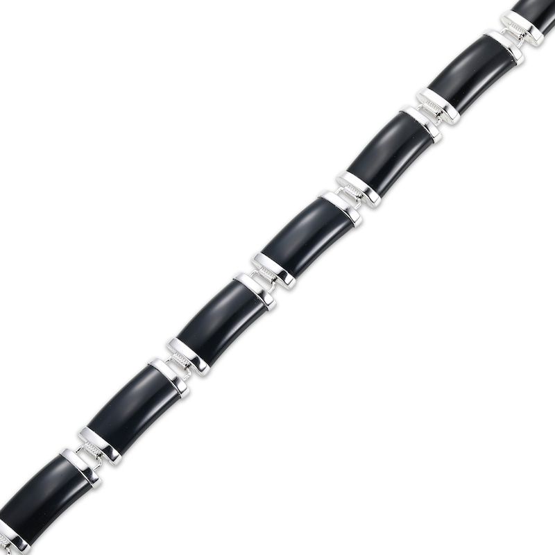 Main Image 2 of Rectangular Black Agate Link Bracelet Sterling Silver 7.25&quot;
