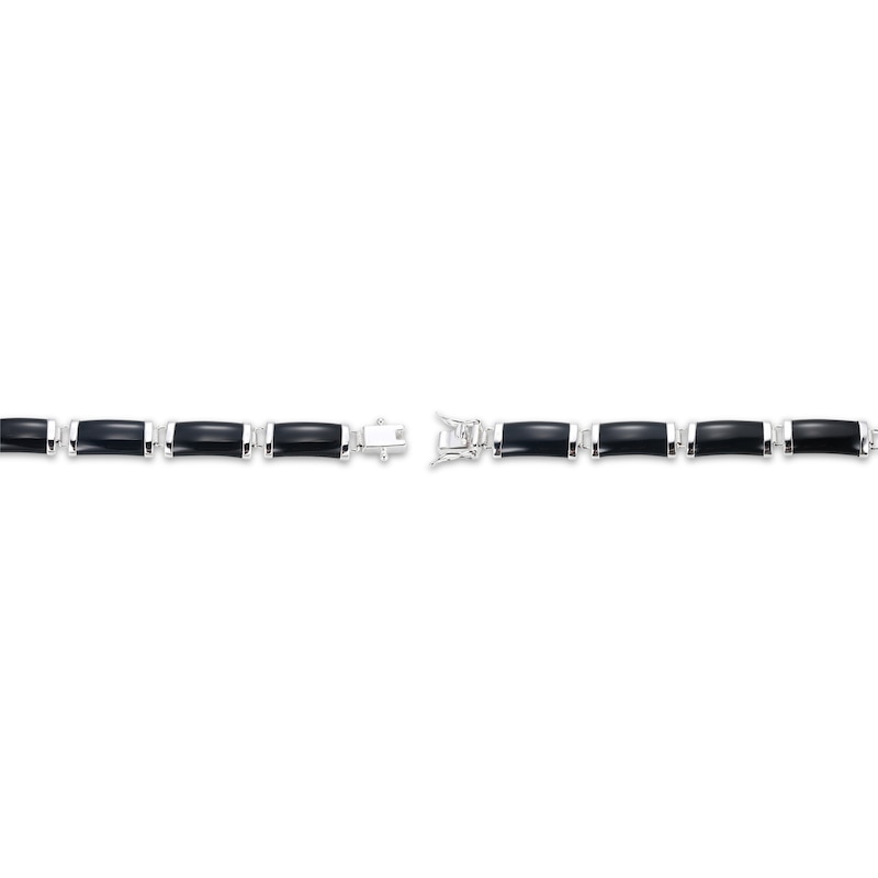 Main Image 3 of Rectangular Black Agate Link Bracelet Sterling Silver 7.25&quot;