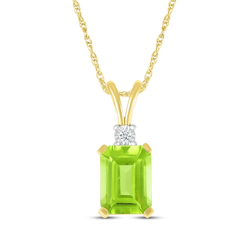 Main Image 1 of Emerald-Cut Peridot & Diamond Accent Necklace 10K Yellow Gold 18&quot;