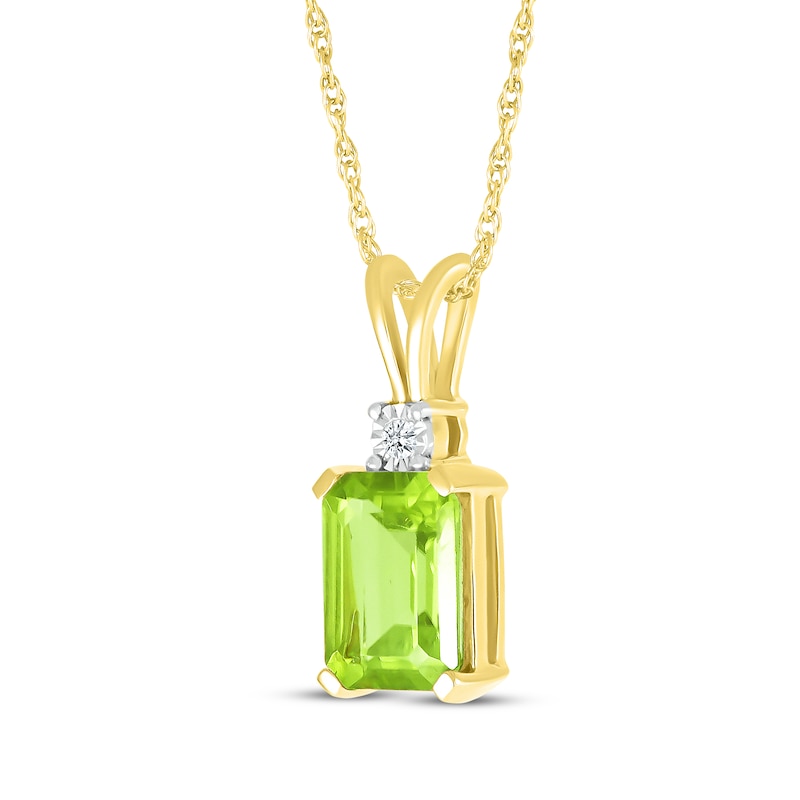 Main Image 2 of Emerald-Cut Peridot & Diamond Accent Necklace 10K Yellow Gold 18&quot;