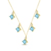 Thumbnail Image 2 of Square-Cut Swiss Blue Topaz & Diamond Drop Necklace 1/10 ct tw 10K Yellow Gold 18&quot;