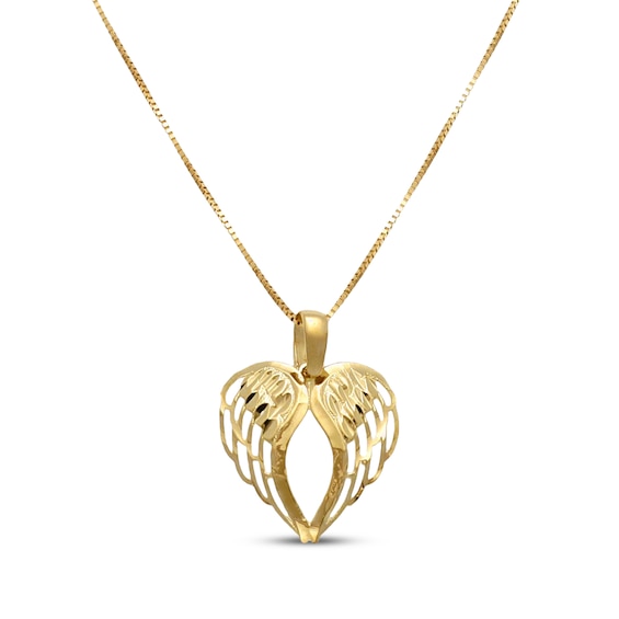 14k Yellow Gold Wing In Heart Pendant