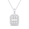 Thumbnail Image 1 of Baguette & Round-Cut Multi-Diamond Octagon Halo Necklace 1/2 ct tw 10K White Gold 18"