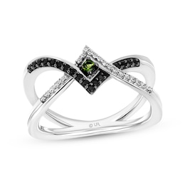 Star Wars Luke Skywalker Chrome Diopside, Black & White Diamond Ring 1/5 ct tw Sterling Silver