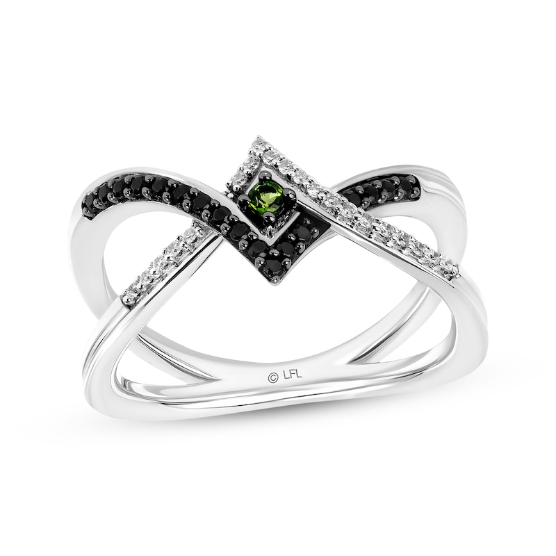 Star Wars Luke Skywalker Chrome Diopside, Black & White Diamond Ring 1/5 ct tw Sterling Silver