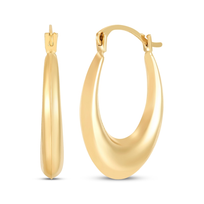 Hollow Oval Puff Hoop Earrings 10K Yellow Gold