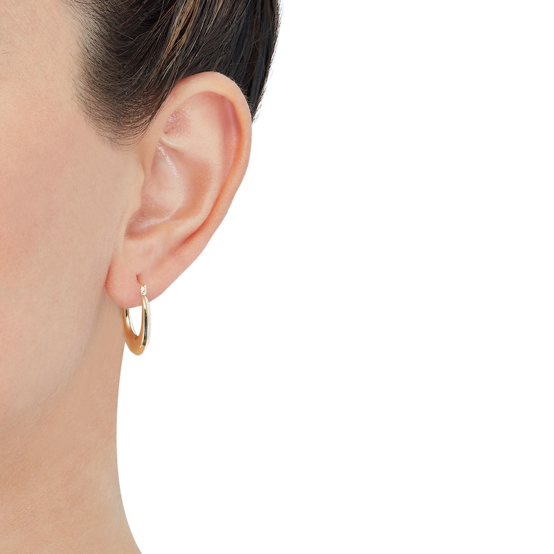 Hollow Oval Puff Hoop Earrings 10K Yellow Gold