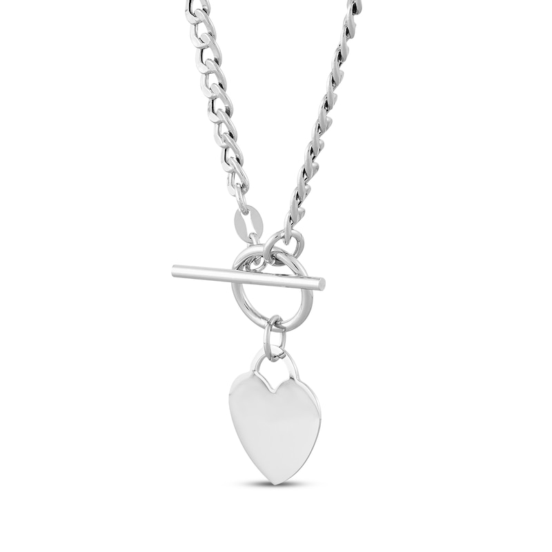 Main Image 2 of Heart Charm Toggle Curb Chain Necklace Sterling Silver 17&quot;