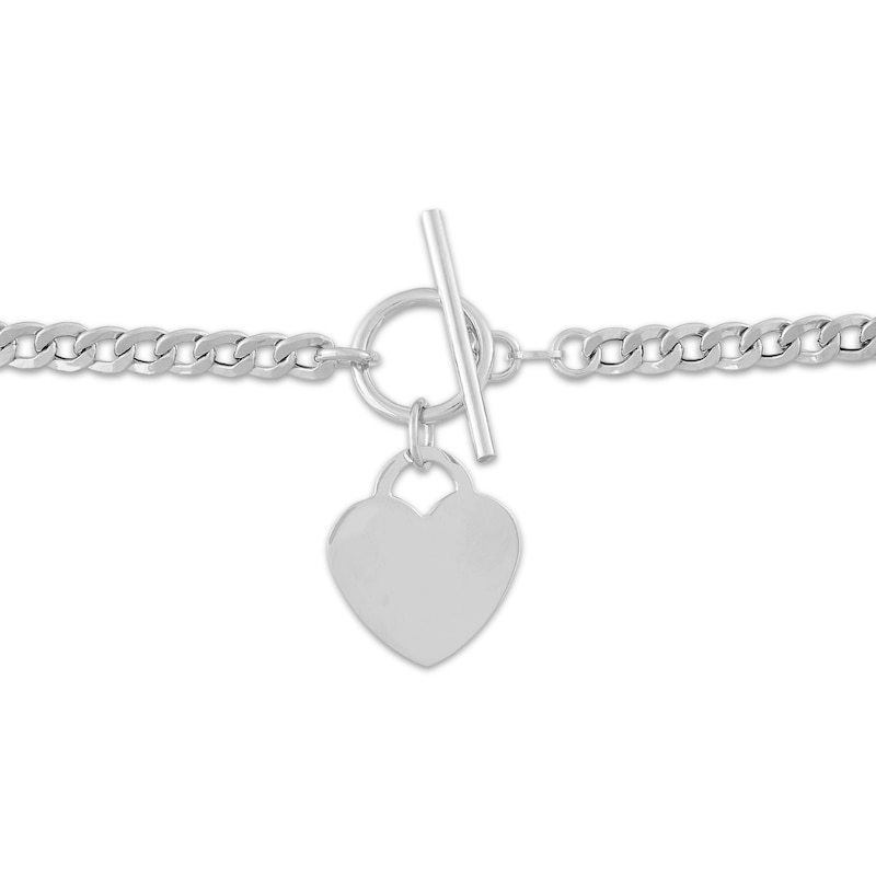 Heart Charm Toggle Curb Chain Necklace Sterling Silver 17"