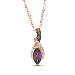 Le Vian Marquise-Cut Rhodolite Garnet Necklace 1/8 ct tw Diamonds 14K Strawberry Gold 19"
