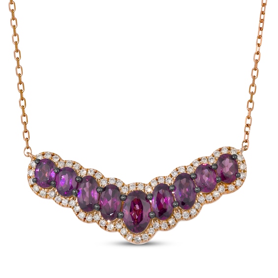 Le Vian Waterfall Oval-Cut Rhodolite Garnet Necklace 1/3 ct tw Diamonds 14K Strawberry Gold 19"