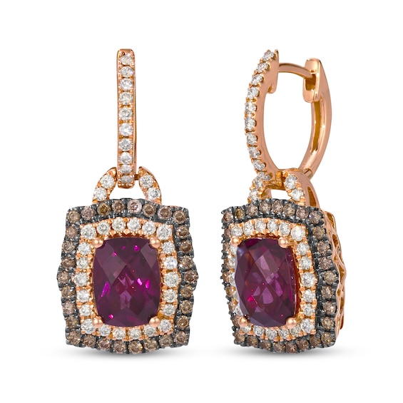 Le Vian Cushion-Cut Rhodolite Garnet Doorknocker Earrings 1 ct tw Diamonds 14K Strawberry Gold