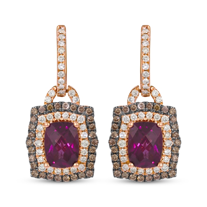 Main Image 2 of Le Vian Cushion-Cut Rhodolite Garnet Doorknocker Earrings 1 ct tw Diamonds 14K Strawberry Gold