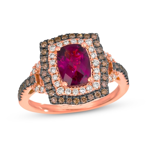 Le Vian Cushion-Cut Rhodolite Garnet Ring 1/2 ct tw Diamonds 14K Strawberry Gold