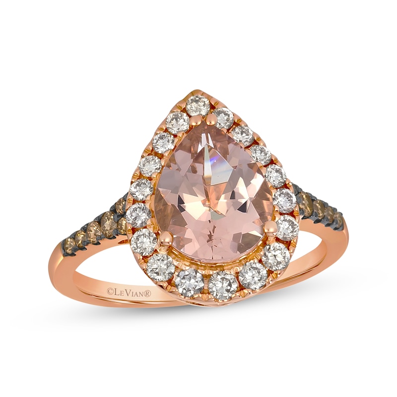 Main Image 1 of Le Vian Pear-Shaped Morganite Ring 1/2 ct tw Diamonds 14K Strawberry Gold