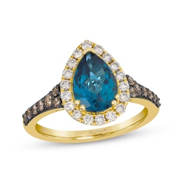 Le Vian Pear-Shaped Blue Topaz Ring 5/8 ct tw Diamonds 14K Honey Gold