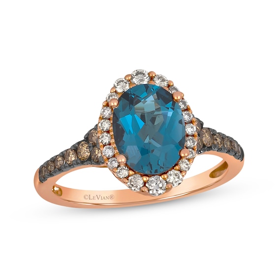Le Vian Oval-Cut Blue Topaz Ring 3/8 ct tw Diamonds 14K Strawberry Gold